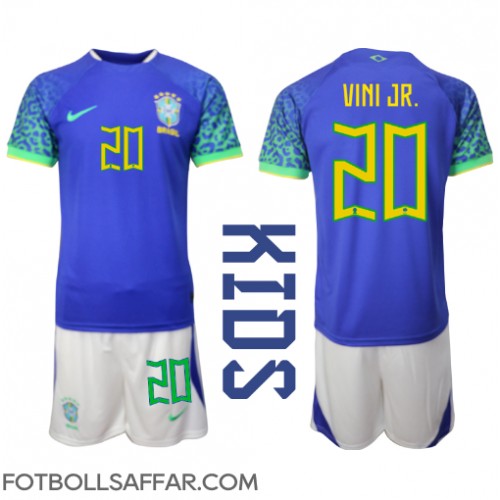 Brasilien Vinicius Junior #20 Bortadräkt Barn VM 2022 Kortärmad (+ Korta byxor)